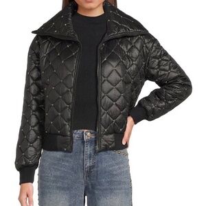 Zip Up Front Beaded Quilted Puffer Jacket